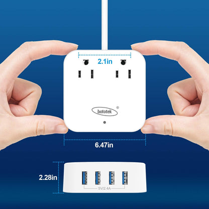 Power Strip,  Travel Power Strip Extension Cord with 2 Widely Outlets 4 USB Ports, Flat Plug, 4Ft Desk USB Charging Station for Dorm Room Home and Cruise Ship Essentials Travel
